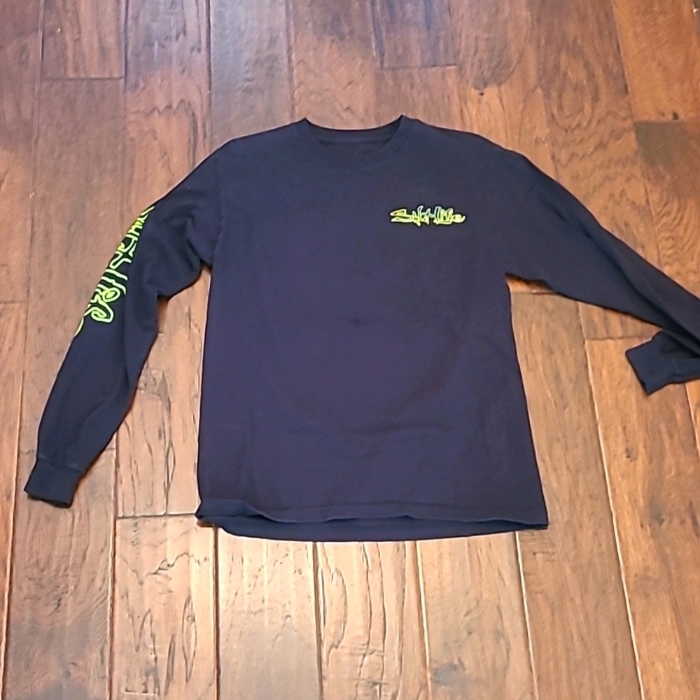 Salt Life Black long-sleeved T-shirt with Colorful Fishing Design on back Size S
